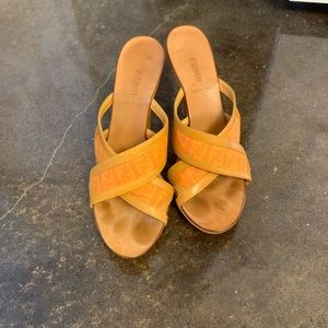 Fendi Canvas and leather Orange sandal pumps 37.5